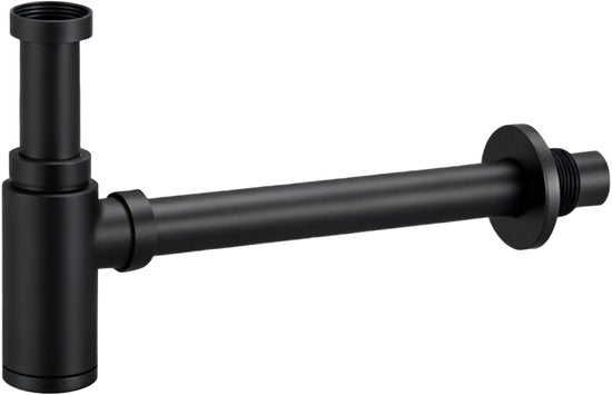 Mirlux – Mattschwarzer Edelstahl-Siphon – Universeller Waschtisch-Siphon Ø 32 mm – Verstellbar 300 x 243 mm – Inklusive Wandrosette – Design-Rohrsiphon für Waschtisch und Waschbecken