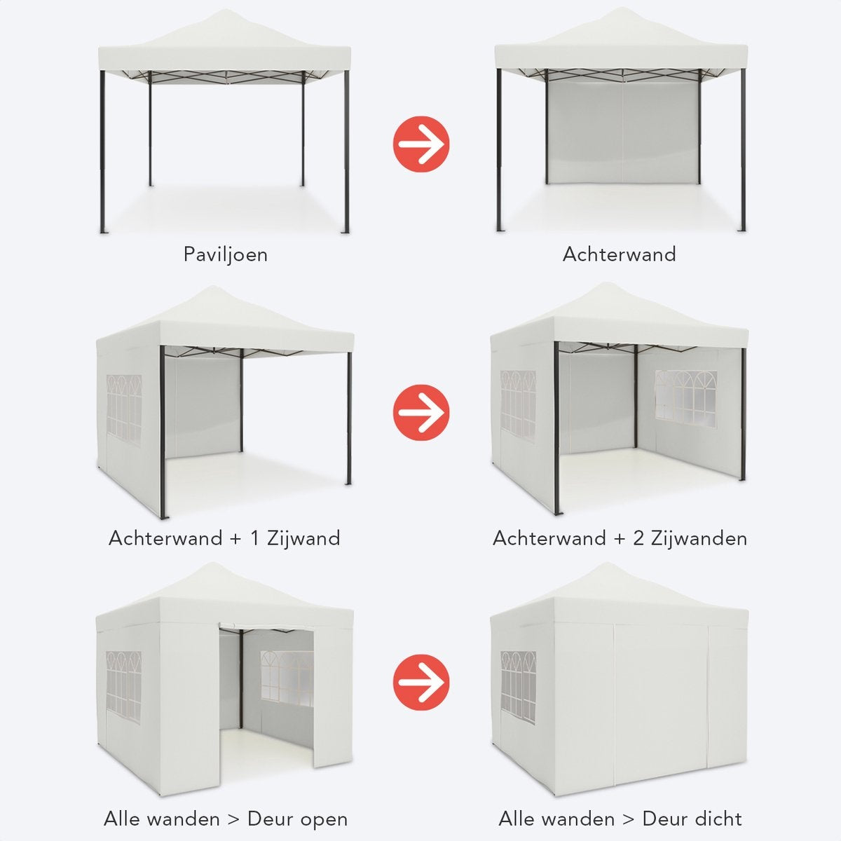 LifeGoods Partyzelt - Pavillon - 3x3 m - Seitenwände - leicht aufbaubar - faltbar - wasserdicht - Tragetasche mit Rädern - weiß