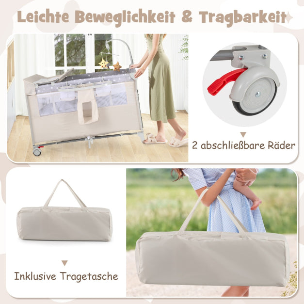 Coast Beistellbett - 5 in 1 - Rollen - Inkl. Matratze - 125 x 65 x 76 cm - Beige