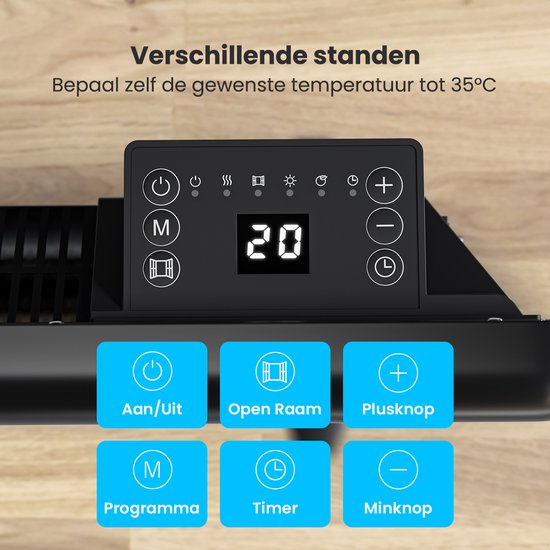 Auronic Konvektorheizung - 2000W - Elektroheizung - 3 Stufen - Metallheizkörper - Freistehend - Räder - Schwarz