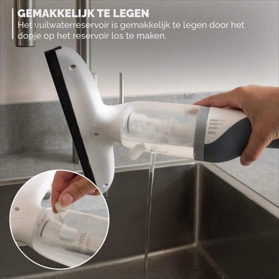 BREND BR-2218 Elektrischer Fensterwischer und Sprühflasche - Fensterwascher mit Saugsystem verhindert Leckagen - Mit extra Reinigungstuch - USB-C Ladekabel - Weiß