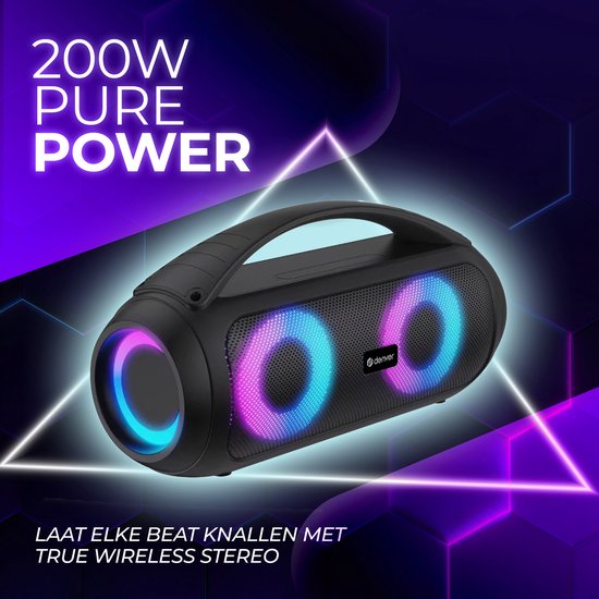 Denver Bluetooth Lautsprecher Wireless - Lichteffekte - Musikbox - AUX - TWS Pairing - BTG616