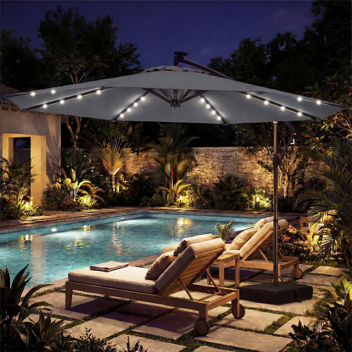 Coast Garten-Sonnenschirm mit Solarbetrieb – LED-Beleuchtung – um 360° drehbar – grau