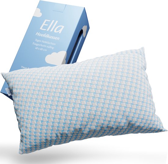 Ella® Kopfkissen Nackenschmerzen 40 x 80 cm - Bambuskissen - Memory Foam / Memory Foam Füllung - Ergonomisch und orthopädisch - Inklusive Kopfkissenbezug