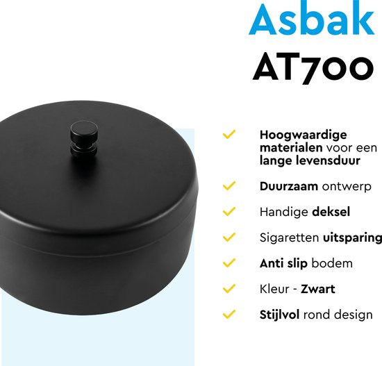 BRASQ Tischaschenbecher Schwarz mit Deckel - Edelstahl - 1 Liter Fassungsvermögen - Aschenbecher für den Innen- und Außenbereich