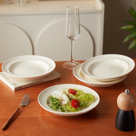4er-Tellerset (Ø 20,4 cm / 8 Zoll), Frühstücksteller, Pastateller, Geschirrset für 4 Personen, geeignet für Restaurants, Gastronomie, Feiern, Familienfeste, Bankette und Picknicks, mikrowellen- und spülmaschinenfest, Keramik