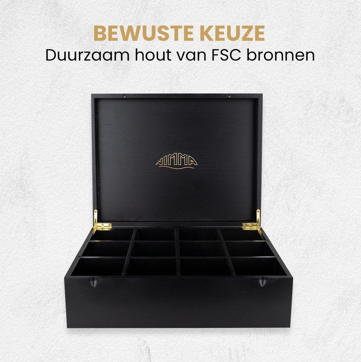 Nimma - Teebox - 12 Fächer - Magnetischer Verschluss - Geeignet für Pickwick, Lipton und mehr - Schwarz