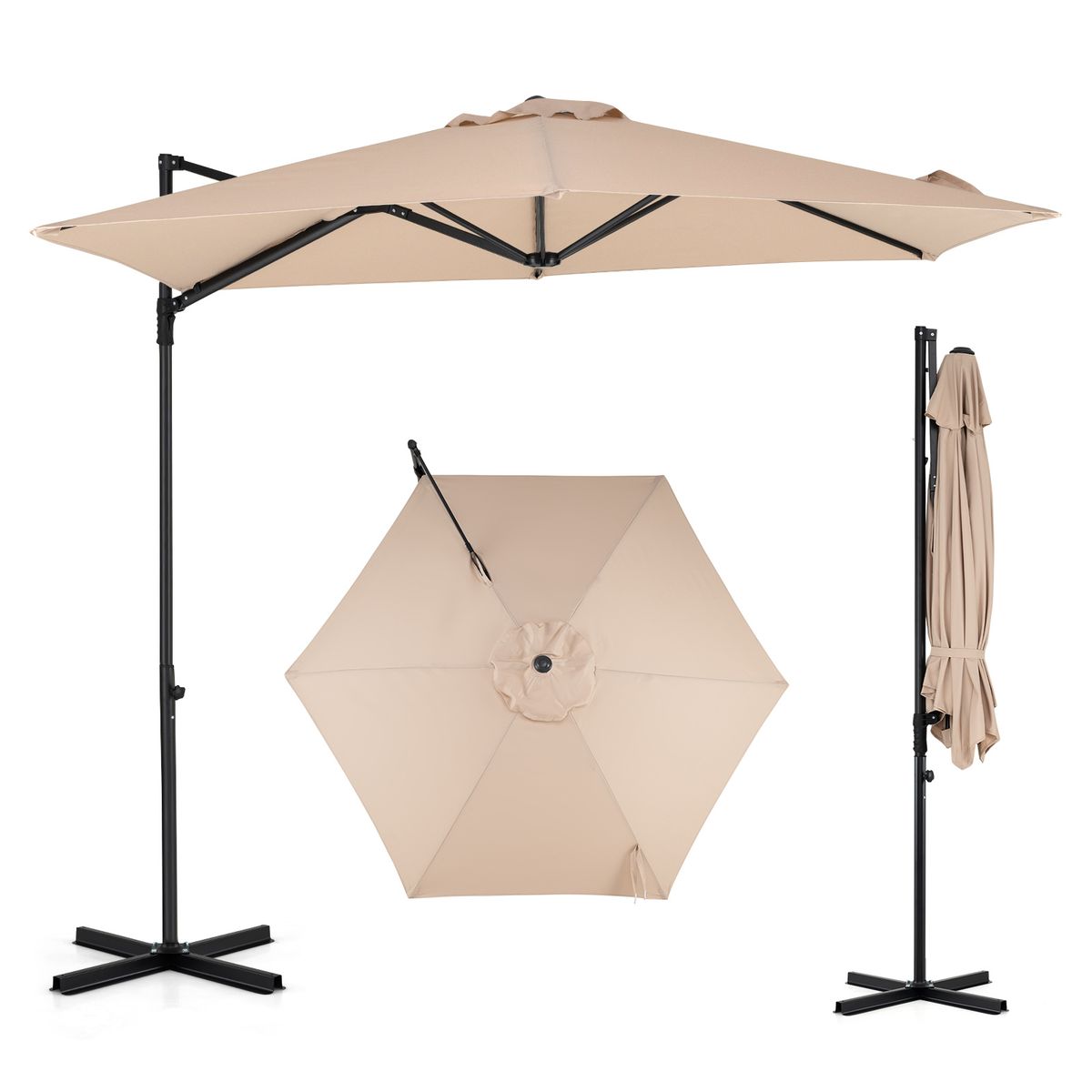 Coast Schwedischer Sonnenschirm – um 360° drehbar – doppeltes Dach – grau/beige – 290 cm