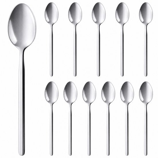 Deleca 12-teiliges Teelöffel-Set „Amor“ – Dessertlöffel / Kaffeelöffel – 14,2 cm – Edelstahl / Silber