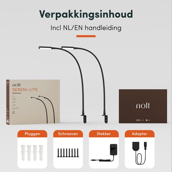 Nolt Leselampe für das Bett - Nachtlicht dimmbar - 2 Bettlampen - Bettlampe für das Schlafzimmer - Leselampen für das Kopfteil - Leselampe für Erwachsene