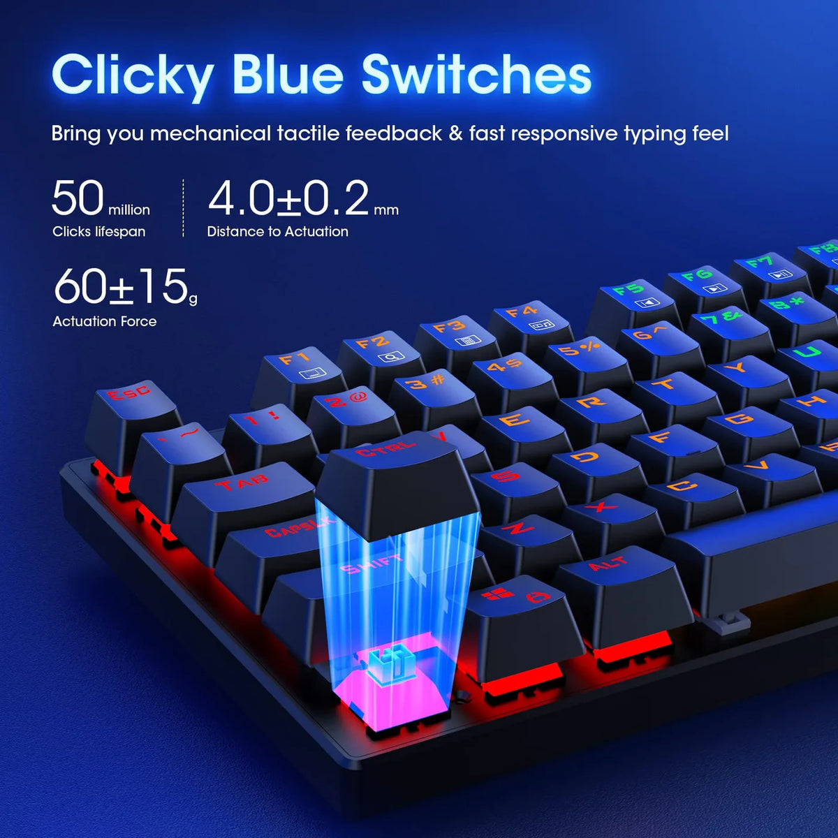 ET Mechanische Tastatur, USB, kabelgebunden – 104 Tasten – blaue Schalter, RGB, Anti-Ghosting