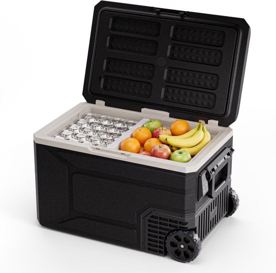 Auronic Electric Cool Box - Kompressor - 80L - 12V und 240 Volt - Camping Kühlschrank - Frigobox Auto - Mit Rädern und Griff - Schwarz