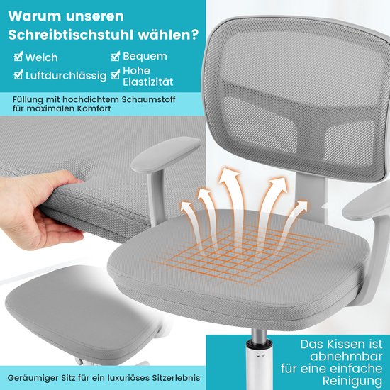 Coast 360° drehbarer Kinderschreibtischstuhl – 80–91,5 cm – für Kinder von 3 bis 10 Jahren – grau