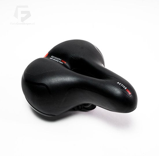 Voltano Fahrradsattel mit Gel-Polstern – Schwarz/Rot – Aussparung – Sattelfederung – Unisex – Inklusive Sattelriemen