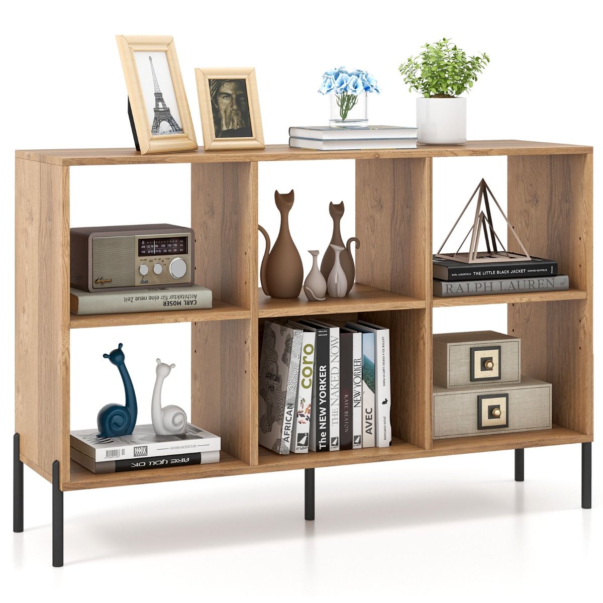 Coast Bücherregal – 6 Fächer – 2 Ebenen – verstellbare Einlegeböden – weiß/natur