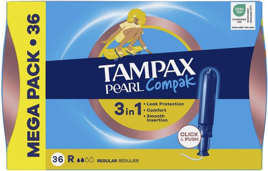 Tampax Pearl Compak Regular Tampons mit Einführhülse, 36 Stück