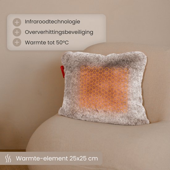 Auronic Wärmekissen - Teddy - 45x45 - Kabellos - Wiederaufladbar - Elektrisches Kissen - Infrarot - Taupe