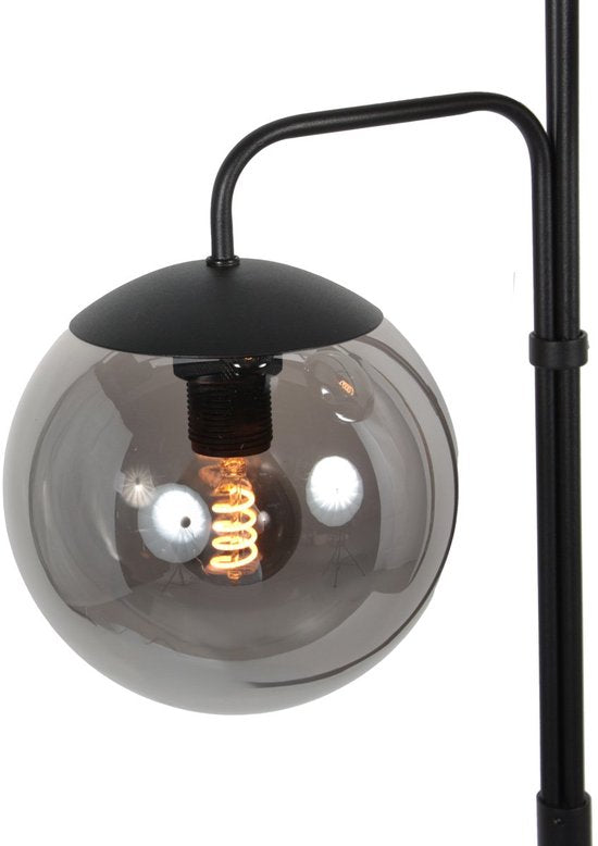 Stehlampe Bollique 4611ZW von Steinhauer – Stilvolles schwarzes Metall mit 3 rauchfarbenen Glaskugeln, Höhe 173 cm, runder Sockel 40 cm, perfekt für den Innenbereich