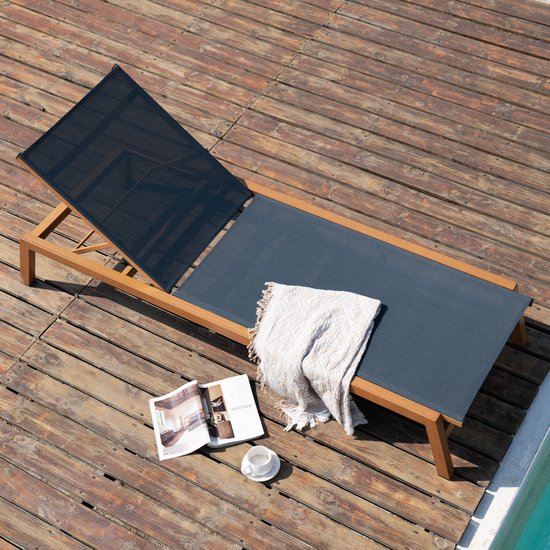 AXI Logan Liegestuhl Holzoptik/Anthrazit – Pulverbeschichteter Aluminiumrahmen – Rückenlehne mit 5 Verstellpositionen – Liegefläche aus Textileen – 193 x 70 cm