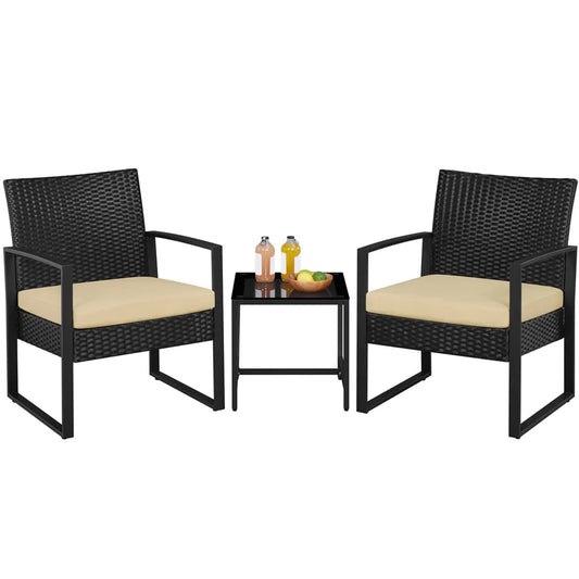 Yaheetech Balkon-Set – 3-teilig – 2 Stühle/Tisch – Polyrattan – Schwarz/Khaki