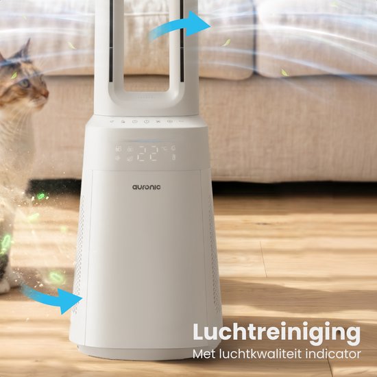 Auronic Turmventilator – blattloses 2-in-1-Modell – Luftreiniger mit HEPA-Filter – Ventilator – 10 Stufen – Fernbedienung – 105 cm – Weiß