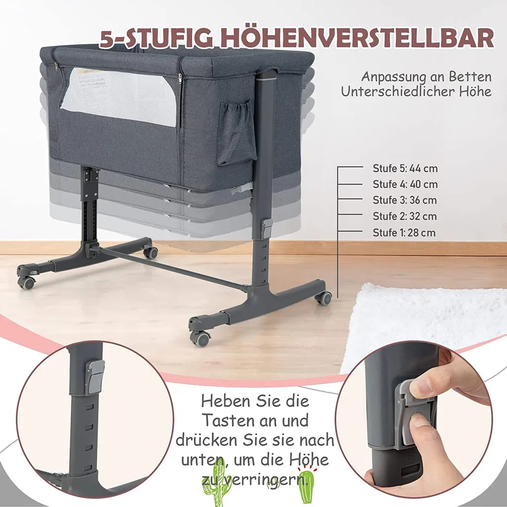 3-in-1 Babywiege mit 5 Ständern Höhenverstellbar 10Â° Neigung Tragbare Wiege für Baby & Kind Beige/Grau/Hellgrau