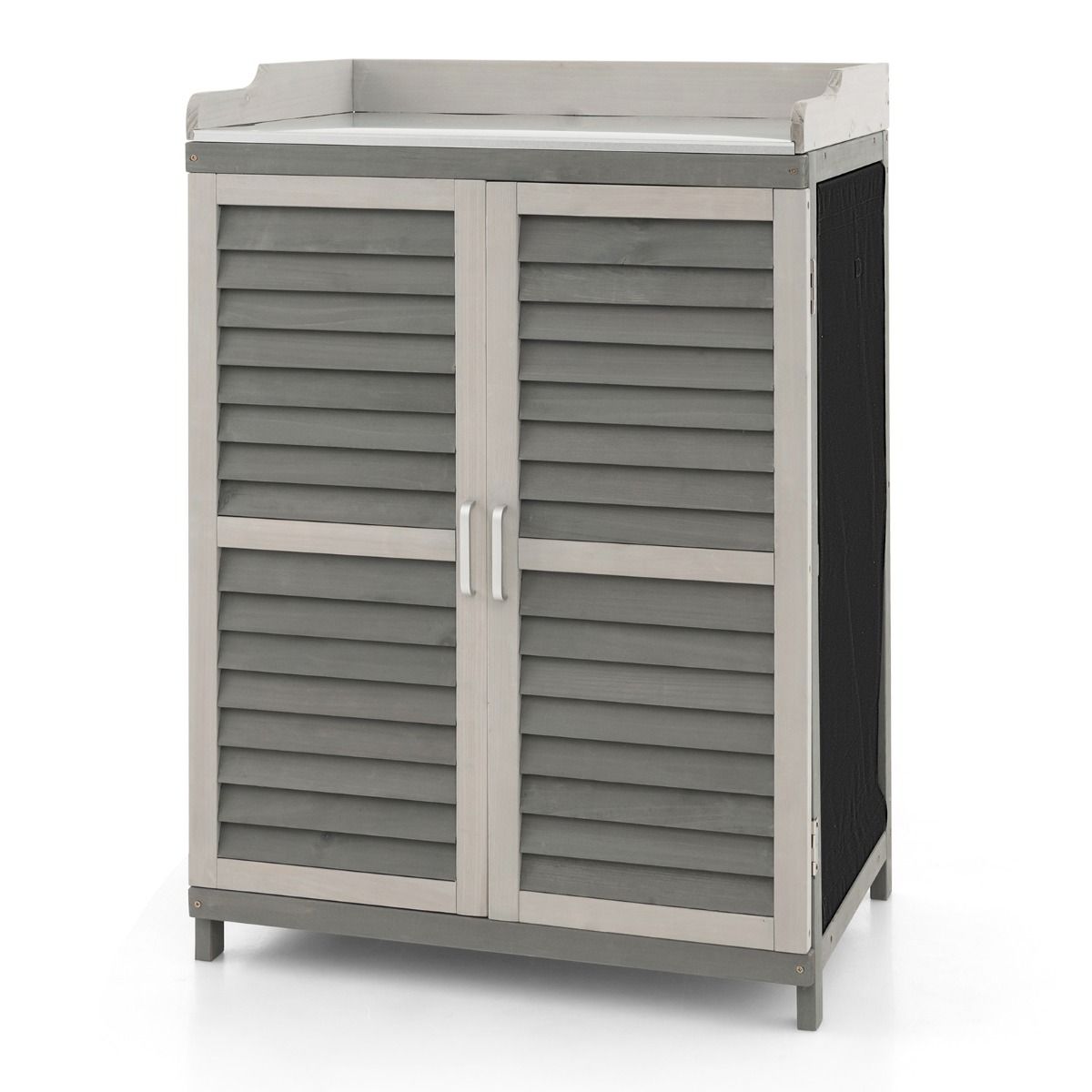 Coast Holz Gärtnertisch Aufbewahrungsschrank 67x47x100 cm Grau mit Metallarbeitsplatte und 2 Einlegeböden