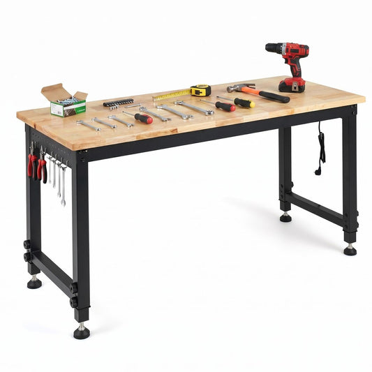 Coast Werkbank – höhenverstellbar – Metallgestell mit Lochblech – natur/schwarz – 122 x 51 cm