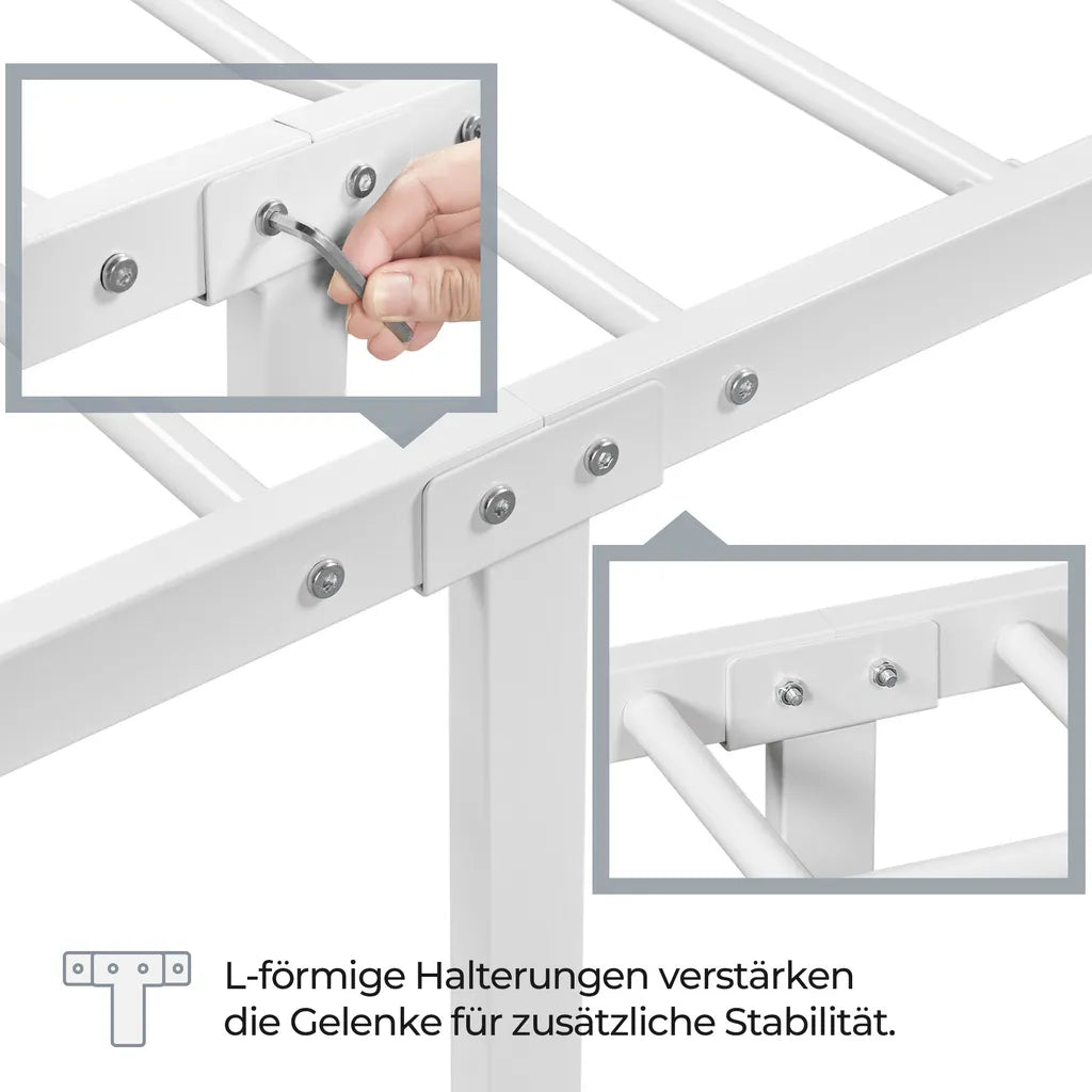 Yaheetech Metall Bettgestell Weiß - 90 x 200 cm - Wolkenmuster Kopfteil - 207.5 x 96.5 x 88.5 cm