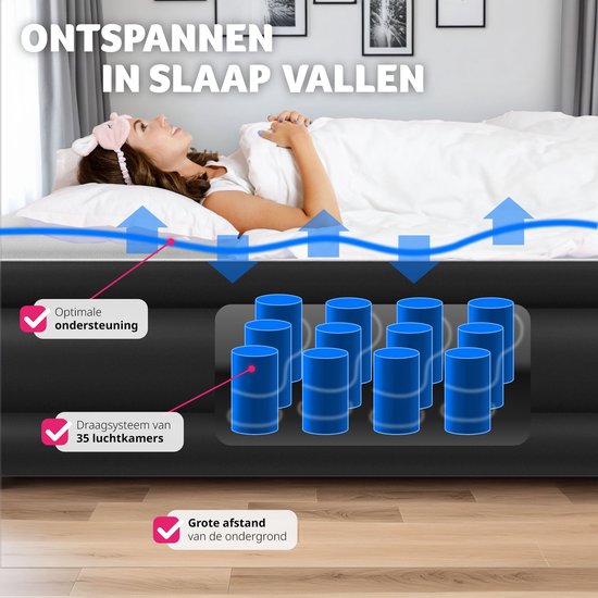 tectake - AirDreams aufblasbare Matratze mit elektrischer Pumpe - Inklusive Tragetasche mit Kordelzugverschluss - Wasserfest - Schlafzimmer - Camping - Gästebett - Abmessungen (LxBxH) 200 x 148 x 44 cm