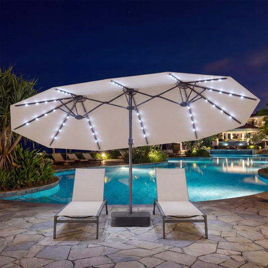 Coast Doppel-Gartenschirm 460 x 285 cm – 48 Solar-LEDs – inklusive Ständer/Sandsäcke