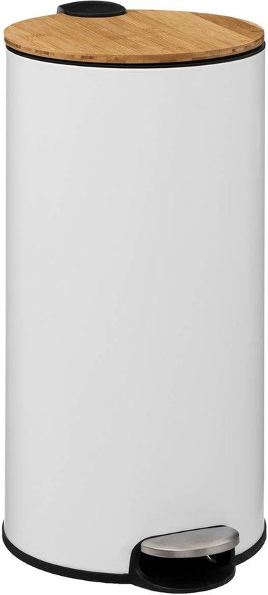 5Five Abfallbehälter/Treteimer Bambus – weiß – Metall – 30 Liter – 38 x 29 x 60 cm – Küche