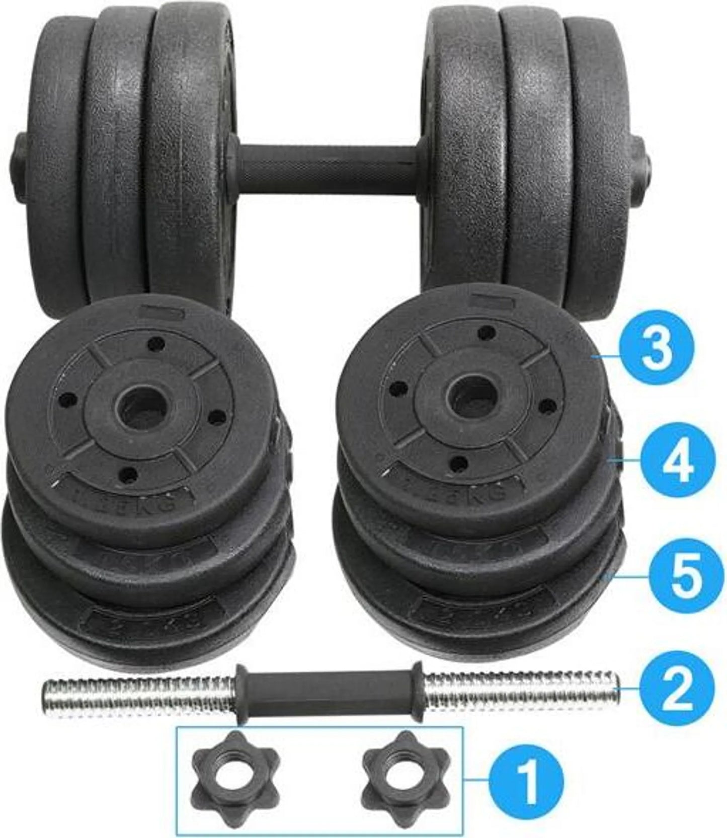 Yaheetech Kurzhantelset verstellbar 20 kg - 39 x 2,5 cm - mit 12 Gewichtsscheiben und rutschfestem Griff und Drehstangenverschluss - für Krafttraining und Heimgebrauch - schwarzer Kunststoff und Beton