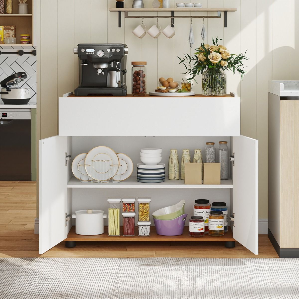 Coast Kommode mit Stauraum – Holzschrank mit einer Schublade und zwei Türen – schwarz/weiß – 80 x 35 x 70 cm