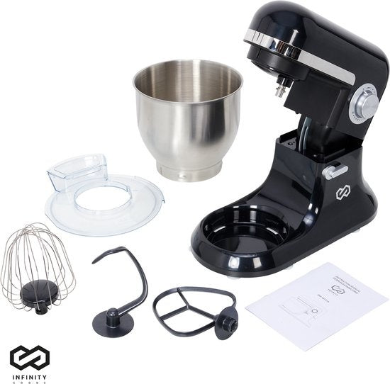 Infinity Goods Küchenmaschine - Küchenmixer - 6.5L Edelstahl-Mixbehälter - Küchenroboter - Küchenmaschine - Mit Zubehör - 1600W - Schwarz