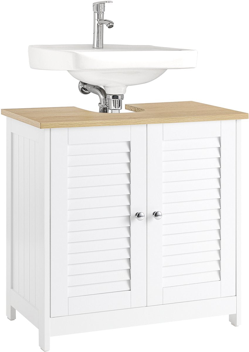 SoBuy Badezimmerschrank FRG237-WN – Waschtischunterschrank – Lamellentür – 60 x 35 x 59 cm – Dunkelgrau