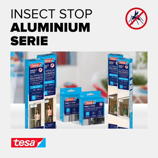 tesa INSECT STOP Aluminium-Fliegengitter für Türrahmen – Fliegengitter mit Aluminiumrahmen, klare Sicht, anthrazit – 100 x 220 cm