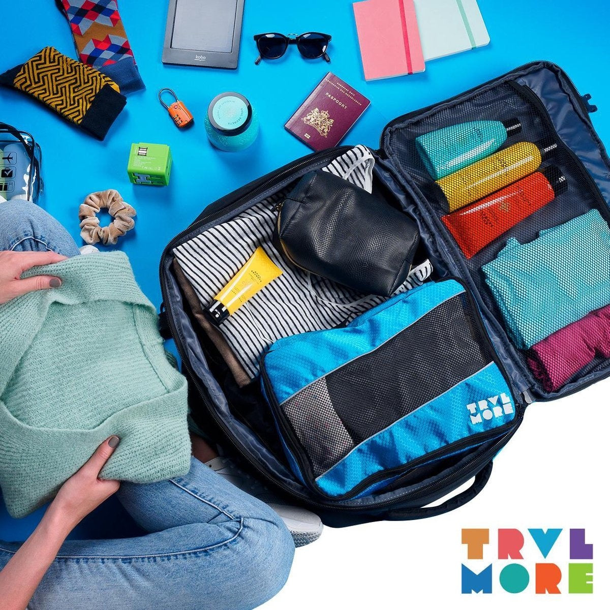 TRVLMORE Reisetasche - 40L - Rucksack - Handgepäck Wochenendtasche - Rucksack - Spritzwassergeschützt Schwarz