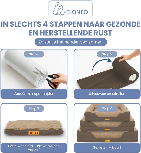 ELONEO Orthopädisches Hundebett – S – Braun