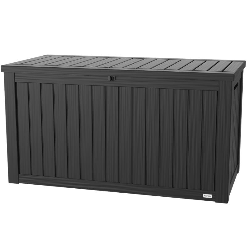 LifeGoods Cushion Box L - Kunststoff - 570L - Gasdruckfeder - Wetterfest - XXL Aufbewahrungsbox - Dunkelgrau