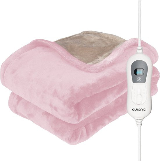 Auronic Electric Blanket - 200x180cm - Wärmedecke - 2 Personen - 3 Wärmestufen - Decke - Mit Timer - Heizdecke - Pink