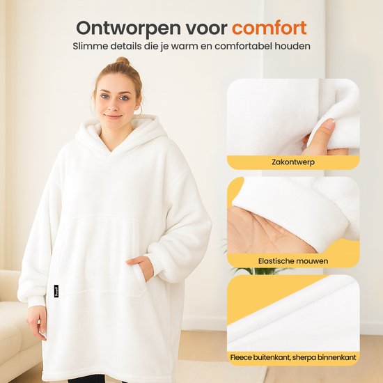 GoLiving Fleece-Decke mit Ärmeln – Hoodie-Decke – Plaid – Kuschel-Hoodie – Fleece-Umhang – Weiß