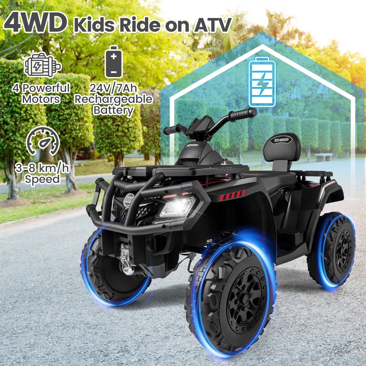 Coast Elektro-Kinderquad – 2 Sitze – 4 Motoren – schwarz