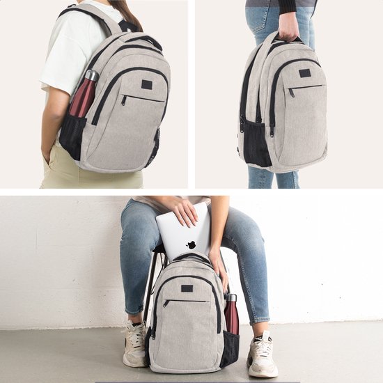 TRVLMORE Rucksack mit Lifetime - Rucksack mit 15.6 Zoll Laptopfach - Schultasche - Spritzwassergeschützt - Männer und Frauen - Jungen und Mädchen - 28L - Champagner