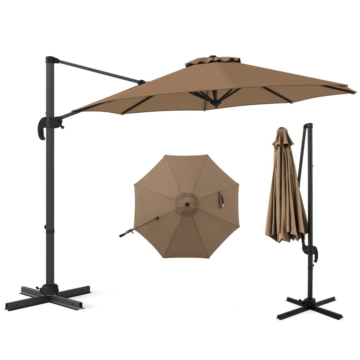 Coast Runder Schwebesonnenschirm – 5-fach verstellbar – um 360° drehbar – Aluminiumstange – 308 x 248 cm – braun