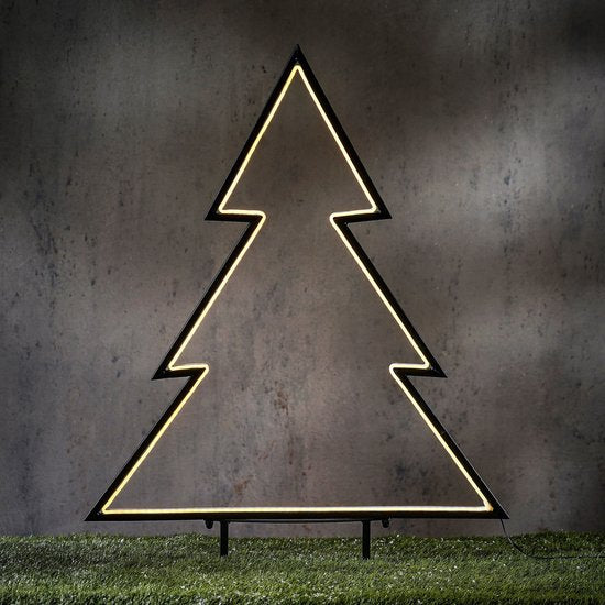 Luca Lighting Garden d'Light Weihnachtsbaum-Gartenaufsteller – Weihnachtsdekoration für den Außenbereich mit warmweißem LED-Licht – Weihnachtsdekoration mit Zeitschaltuhr und 8 Leuchtmodi – Lichterkette – L 72 x H 100 cm – Schwarz