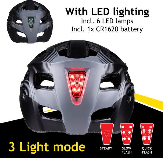 Dunlop Fahrradhelm - Mountainbike-Helm - Größe M - einstellbar 55-58cm - LED-Beleuchtung - Schwarz
