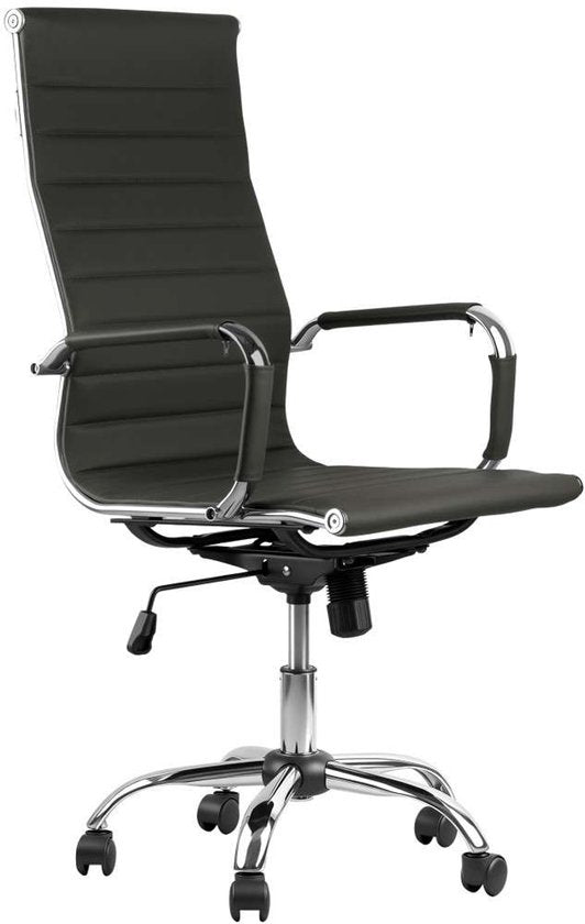 Feel Furniture – Luxuriöser Bürostuhl – Hohe Rückenlehne – Dunkelgrau mit silbernem Gestell