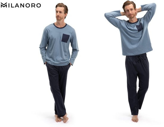 Milanoro - Schlafanzug aus Baumwolle für Männer - Blau - XXL