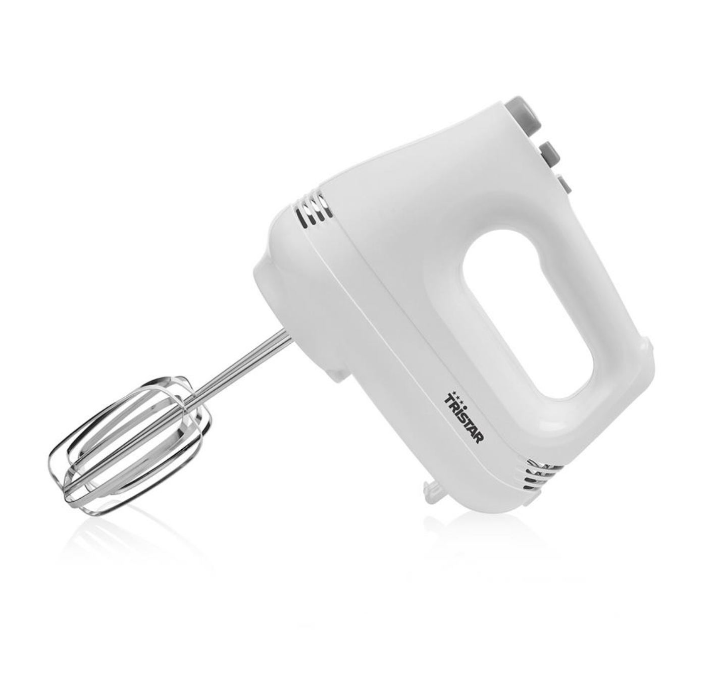 Tristar Handrührgerät MX-4202KL, 6 Geschwindigkeitsstufen mit Turbo-Funktion – 200-W-Motor – Rührbesen und Knethaken aus Edelstahl – Weiß